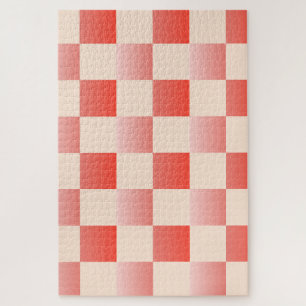 Coral Peach Gradient Chequered Jigsaw Puzzle