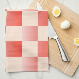 Coral Peach Gradient Chequered Kitchen Towel