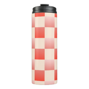 Coral Peach Gradient Chequered Thermal Tumbler