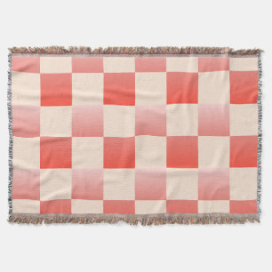 Coral Peach Gradient Chequered Throw Blanket