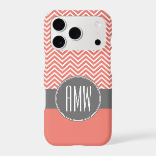 Coral Peach Grey Chevrons Custom Triple Monogram