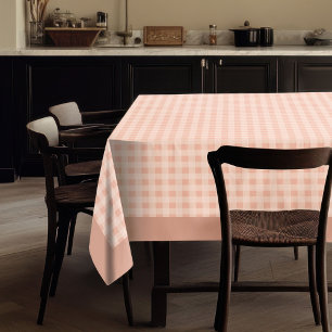 Coral Peach Grey Plaid Tablecloth for Rustic Charm