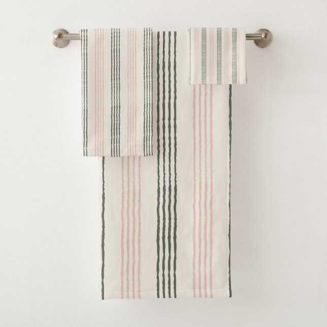 Coral Peach Minimalist Stripe Boho  Bath Towel Set (Insitu)