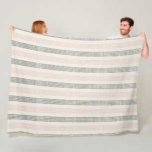 Coral Peach Modern Minimalist Stripe Boho  Fleece Blanket