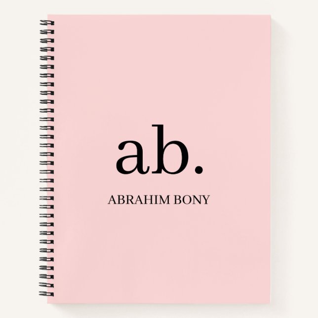 Coral Peach Monogram Minimalist Design Notebook (Front)