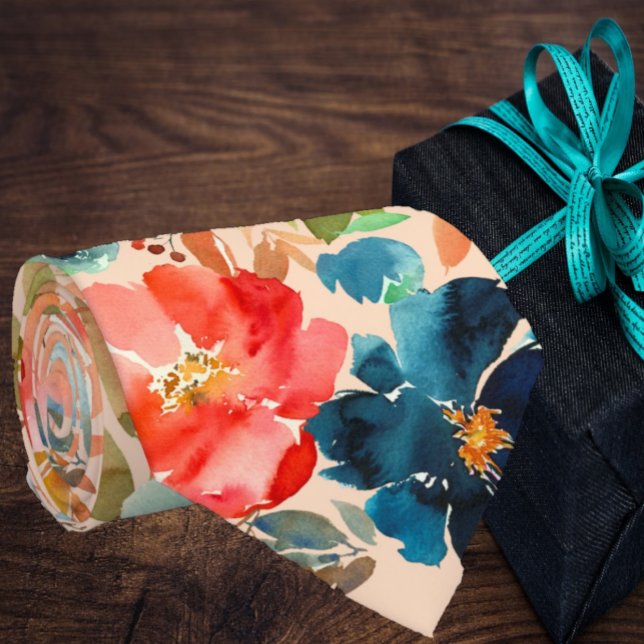Coral Peach Navy Blue Roses Floral Neck Tie (Creator Uploaded)