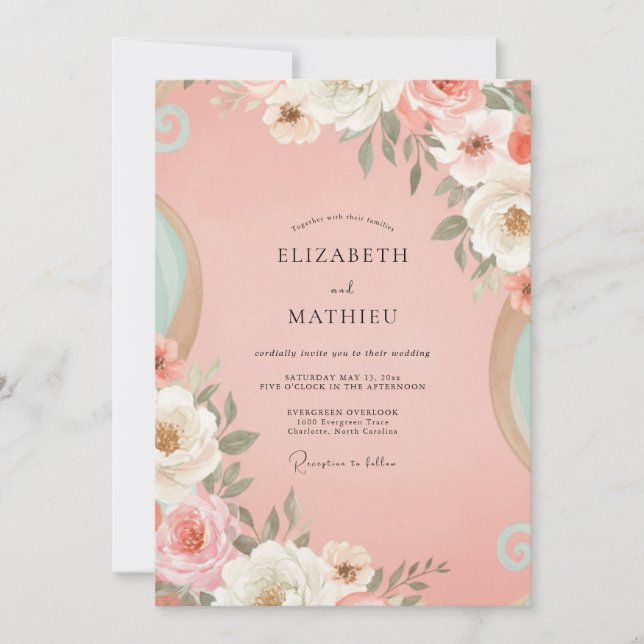 Coral Peach Painted Wedding Invitation (Front)