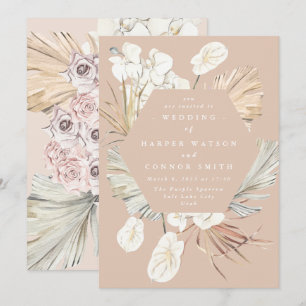 Coral Peach Pampas Grass Floral Tropical Jungle Invitation