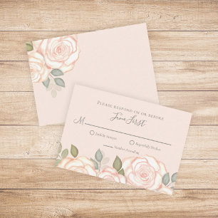 Coral Peach Pink Foliage Wedding Meal Choice RSVP Card