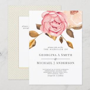 Coral Peach Rose Or Floral Invitations de mariage