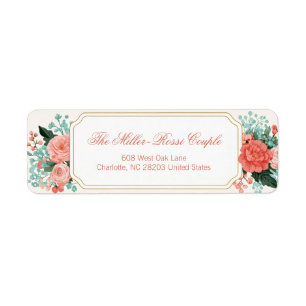 Coral Peach Rose Scalloped Gold Return Address