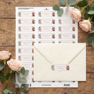 Coral Peach Rose Scalloped Gold Return Address