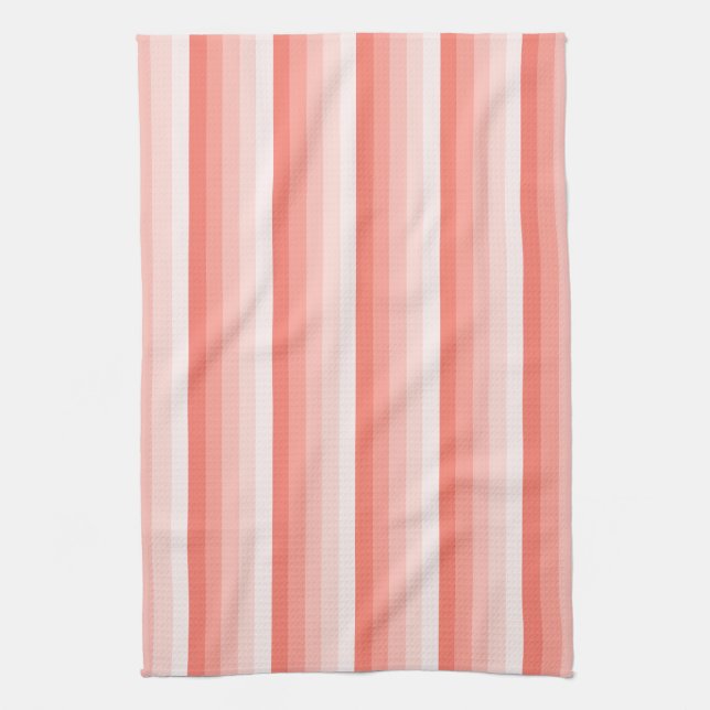Coral peach shadow stripes kitchen towel (Vertical)