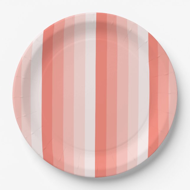 Coral peach shadow stripes paper plate (Front)