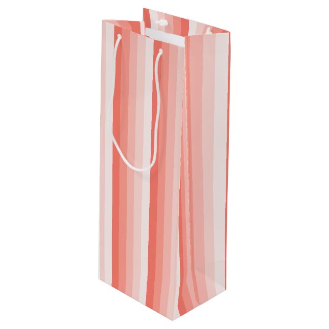 Coral peach shadow stripes wine gift bag (Front Angled)