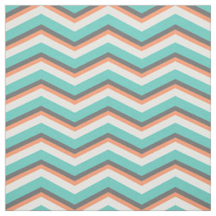 Coral Peach Teal Grey Chevron Zig-Zag Pattern Fabric