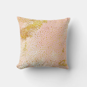 Coral peach watercolor and gold foil confetti throw pillow