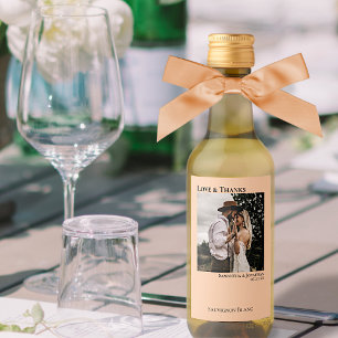 Coral Peach Wedding Photo Love & Thanks Mini Wine Label
