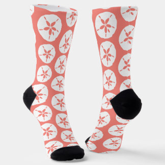 Coral Peach White Beach Wedding Seashell Pattern Socks