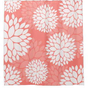 Coral Peach White Floral Pattern
