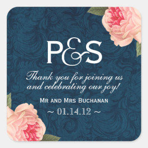 Coral Peonie and Navy Favour Stickers