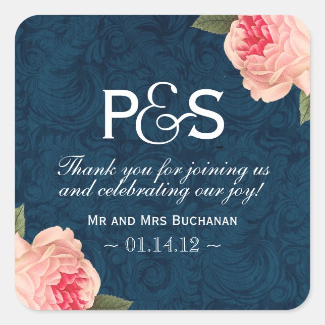 Coral Peonie and Navy Favour Stickers (Front)