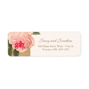 Coral Peonie on Gold Glitter Return Address Labels