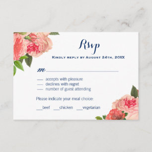 Coral Peonie on Navy RSVP Cards