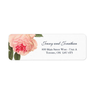Coral Peonie with Navy Text Return Address Labels