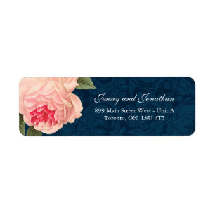 Coral Peonie with Navy Text Return Address Labels