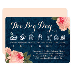 Coral Peonies and Navy Wedding Timeline Program