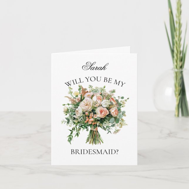 Coral Peonies Bouquet Bridesmaid Proposal Invitation (Front)