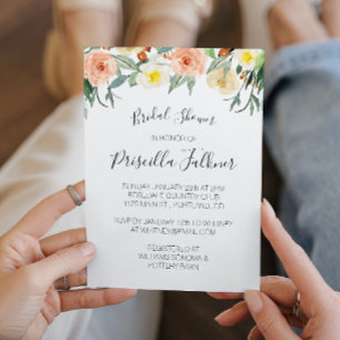 Coral Peony Watercolor Bridal Shower Invitation