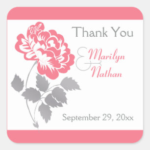 Coral Peony with Grey and White1.5" Sq. Sticker