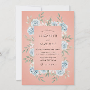 Coral Periwinkle Wreath Wedding Invitation