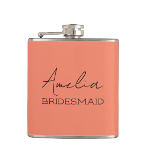 Coral Personalized Bridesmaid Hip Flask