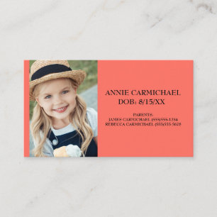 Coral Personalized Child Food Allergy Alert Business Card