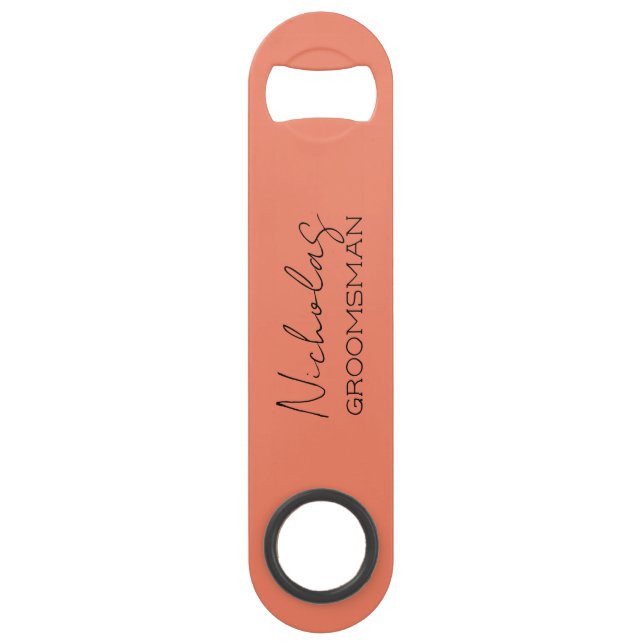 Coral Personalized Groomsman Bar Key (Front)
