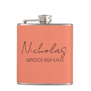Coral Personalized Groomsman Hip Flask