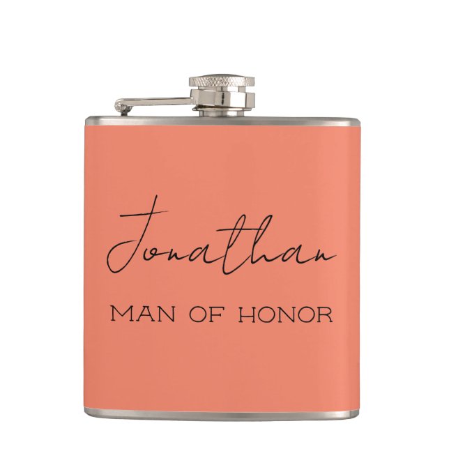 Coral Personalized Man of Honour  Hip Flask (Front)