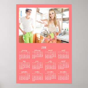 Coral Personalized Poster Yearly Calendar 2016