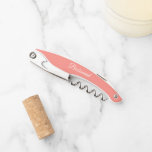 Coral Personalized Wedding Bridesmaid Corkscrew<br><div class="desc">Trendy coral colour wine corkscrew opener for your wedding bridesmaid along with her name on back and printed in white,  stylized script. Personalize corkscrew by replacing name with your bridesmaid name. Available in many,  popular bridesmaid wedding colour schemes.</div>