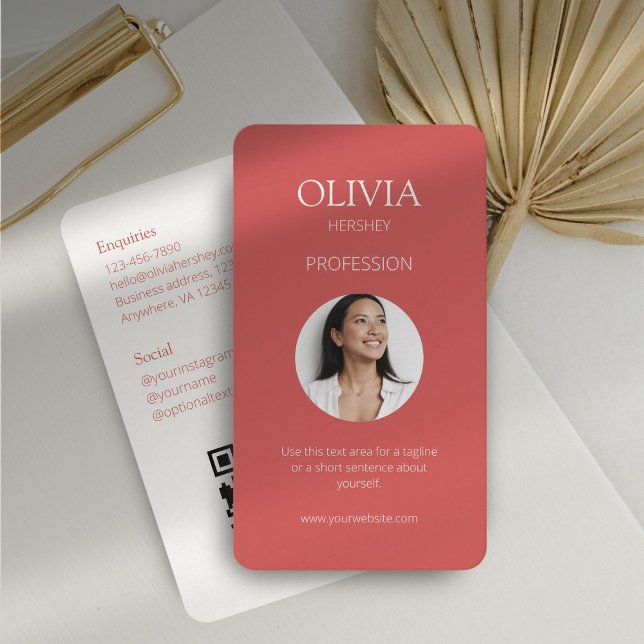 Coral Photo Social QR Code  Business Card (Creator Uploaded)