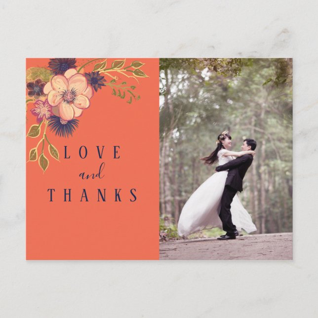Coral Photo Wedding Thank You Postcard (Front)