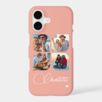 Coral Pink 4 Photo Personalized Name