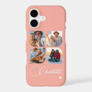 Coral Pink 4 Photo Personalized Name