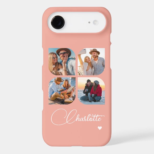 Coral Pink 4 Photo Personalized Name (Back)