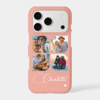 Coral Pink 4 Photo Personalized Name