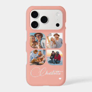 Coral Pink 4 Photo Personalized Name