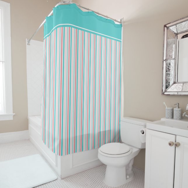 Coral Pink and Aqua Stripe Pattern (In Situ)